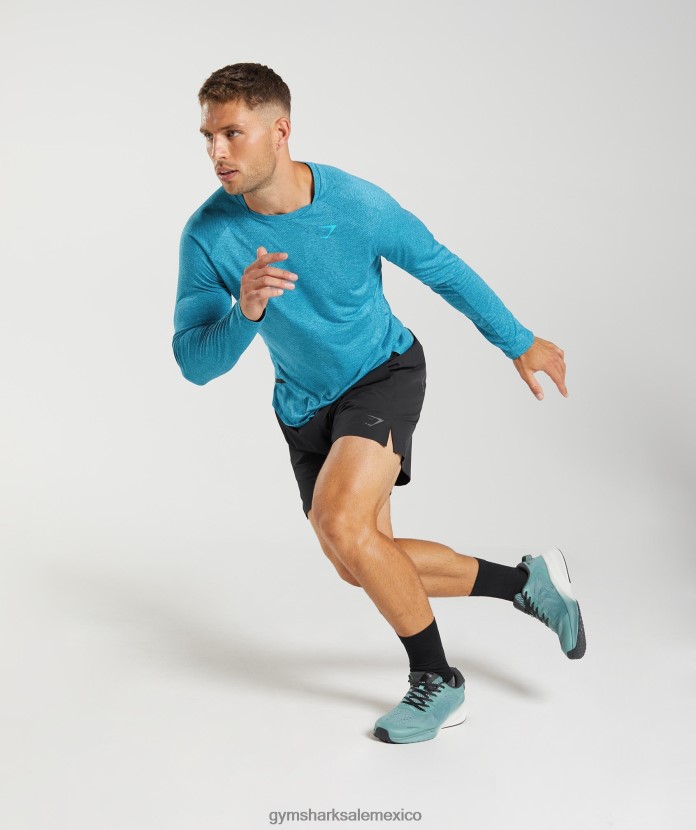 Gymshark camiseta manga larga ápice azul atlántico/azul tiburón hombres 04BZTL672 - Gymshark Mexico