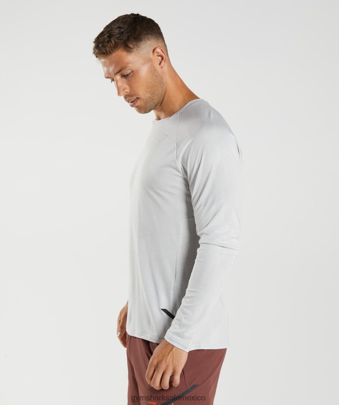 Gymshark camiseta manga larga ápice gris claro/blanco hombres 04BZTL613 - Gymshark Sale