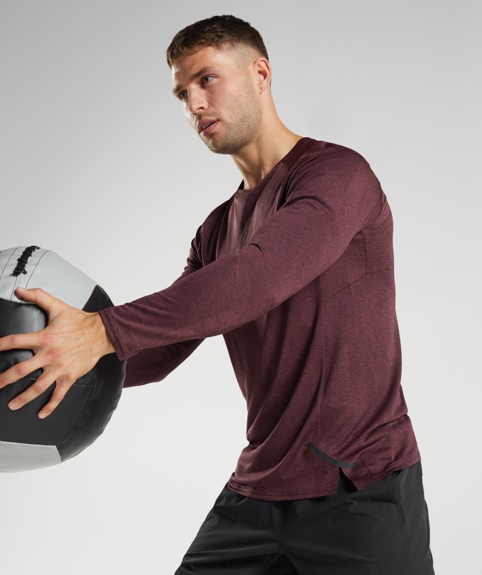 Gymshark camiseta manga larga ápice marrón cereza hombres 04BZTL687 - Gymshark Mexico