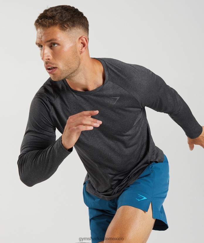 Gymshark camiseta manga larga ápice negro/gris silueta hombres 04BZTL653 - Gymshark Sale