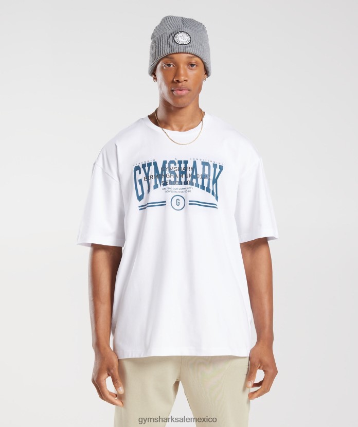 Gymshark camiseta universitaria extragrande blanco hombres 04BZTL773 - Gymshark Sale