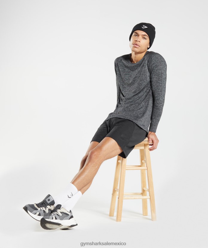 Gymshark retake camiseta de manga larga sin costuras negro/blanco jaspeado hombres 04BZTL632 - Gymshark Mexico