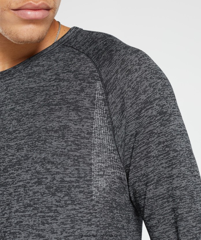 Gymshark retake camiseta de manga larga sin costuras negro/blanco jaspeado hombres 04BZTL632 - Gymshark Mexico