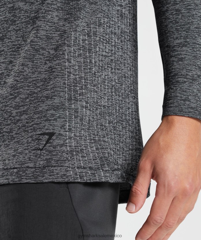 Gymshark retake camiseta de manga larga sin costuras negro/blanco jaspeado hombres 04BZTL632 - Gymshark Mexico