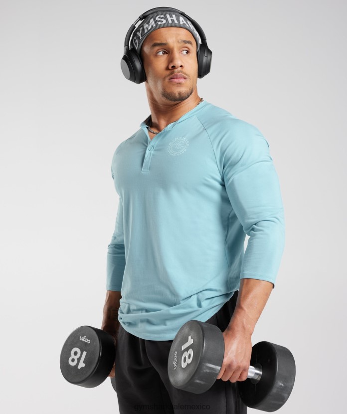 Gymshark top henley heredado iceberg azul hombres 04BZTL749 - Gymshark México