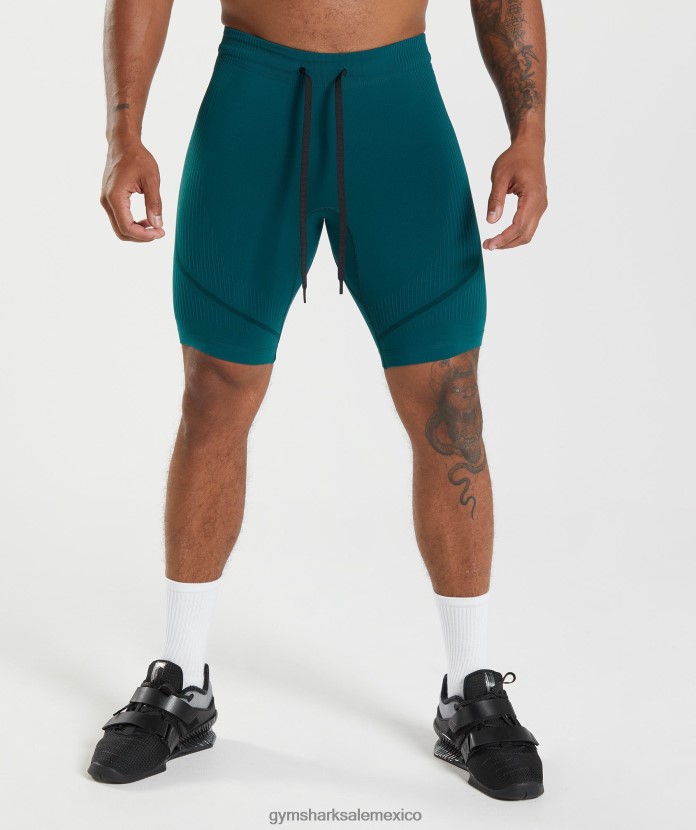 Gymshark 315 1/2 pantalón corto sin costuras verde azulado de invierno/negro hombres 04BZTL1038 - Gymshark Sale