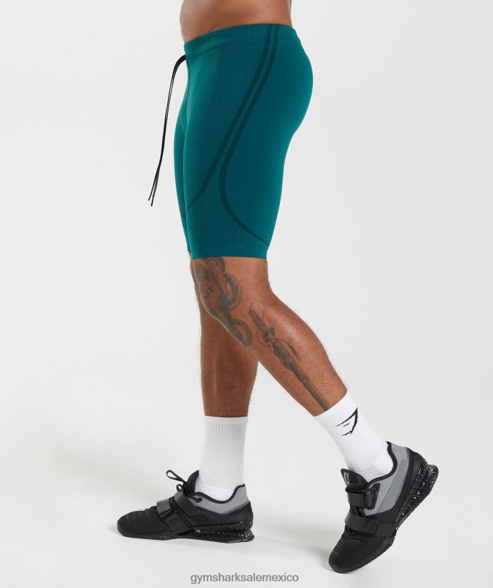 Gymshark 315 1/2 pantalón corto sin costuras verde azulado de invierno/negro hombres 04BZTL1038 - Gymshark Sale