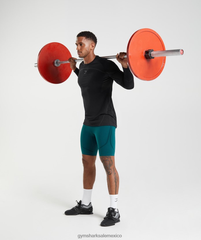 Gymshark 315 1/2 pantalón corto sin costuras verde azulado de invierno/negro hombres 04BZTL1038 - Gymshark Sale