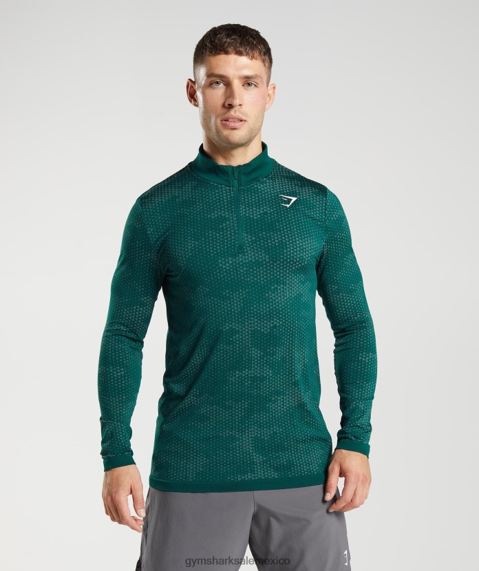 Gymshark cremallera deportiva sin costuras 1/4 verde bosque/verde hoya hombres 04BZTL807 - Gymshark Mexico