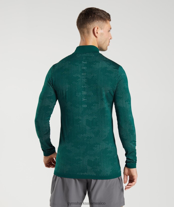 Gymshark cremallera deportiva sin costuras 1/4 verde bosque/verde hoya hombres 04BZTL807 - Gymshark Mexico
