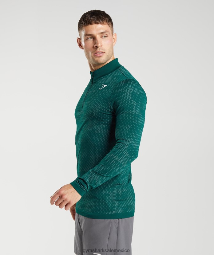 Gymshark cremallera deportiva sin costuras 1/4 verde bosque/verde hoya hombres 04BZTL807 - Gymshark Mexico
