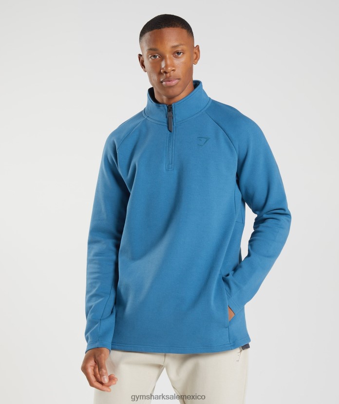 Gymshark día de descanso 1/4 zip azul junto al lago hombres 04BZTL832 - Gymshark Mexico