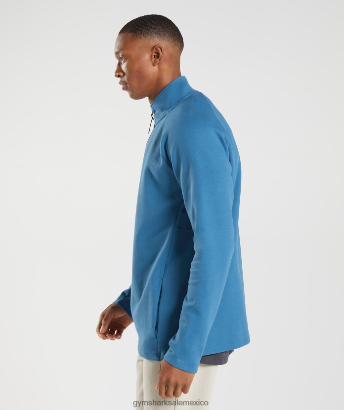 Gymshark día de descanso 1/4 zip azul junto al lago hombres 04BZTL832 - Gymshark Mexico