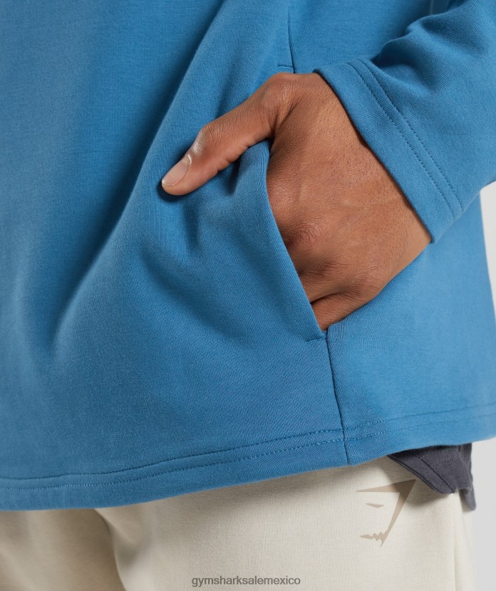 Gymshark día de descanso 1/4 zip azul junto al lago hombres 04BZTL832 - Gymshark Mexico