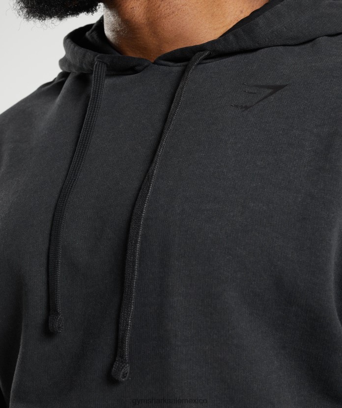 Gymshark sudadera con capucha lavada a presión negro hombres 04BZTL835 - Gymshark Hombre