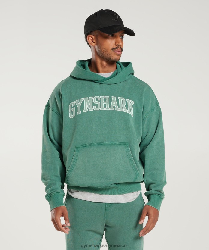 Gymshark sudadera con capucha universitaria tinta verde azulado/lavado ácido hombres 04BZTL875 - Gymshark Hombre