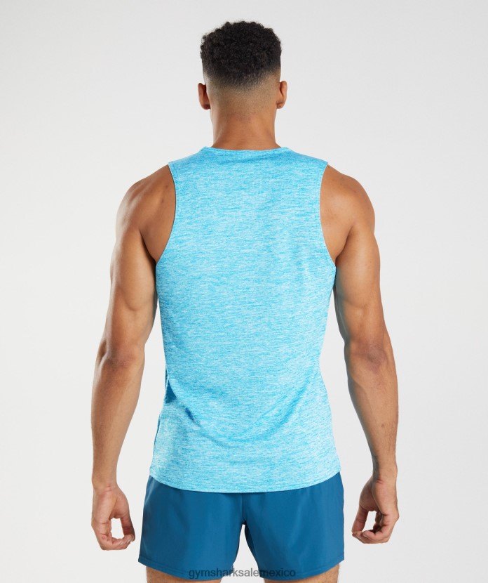 Gymshark llegada tanque de marga delgado azul tiburón/marga blanca hombres 04BZTL940 - Gymshark Hombre