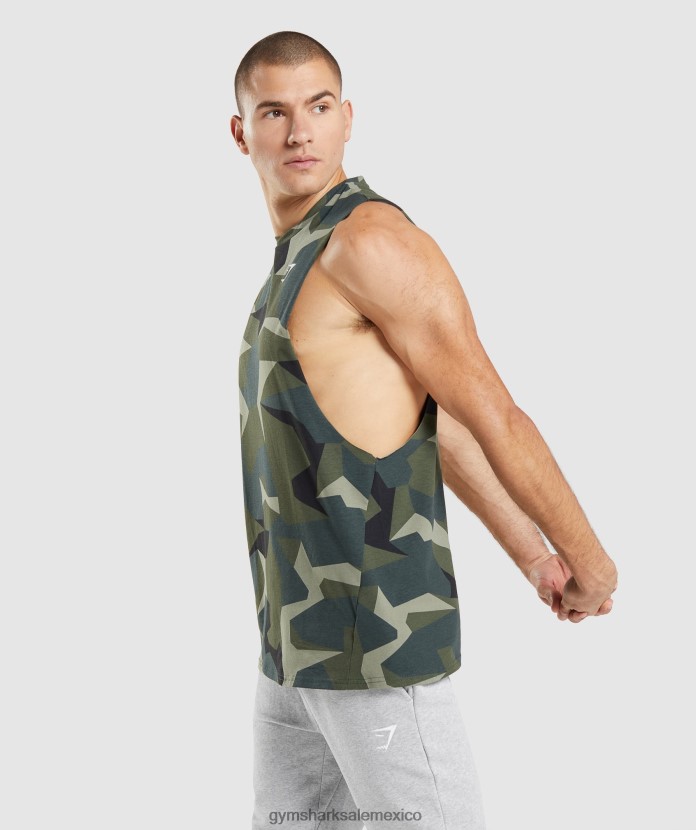 Gymshark tanque de brazo abatible crítico impresión verde hombres 04BZTL930 - Gymshark Hombre