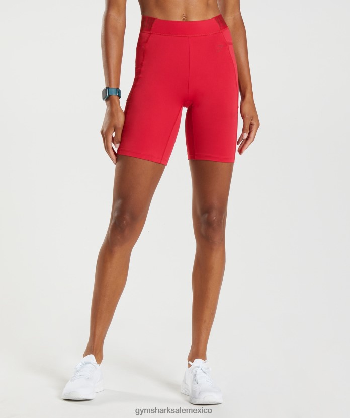 Gymshark pantalones cortos de ciclismo con marca de entrenamiento salsa roja mujer 04BZTL73 - Gymshark Mexico