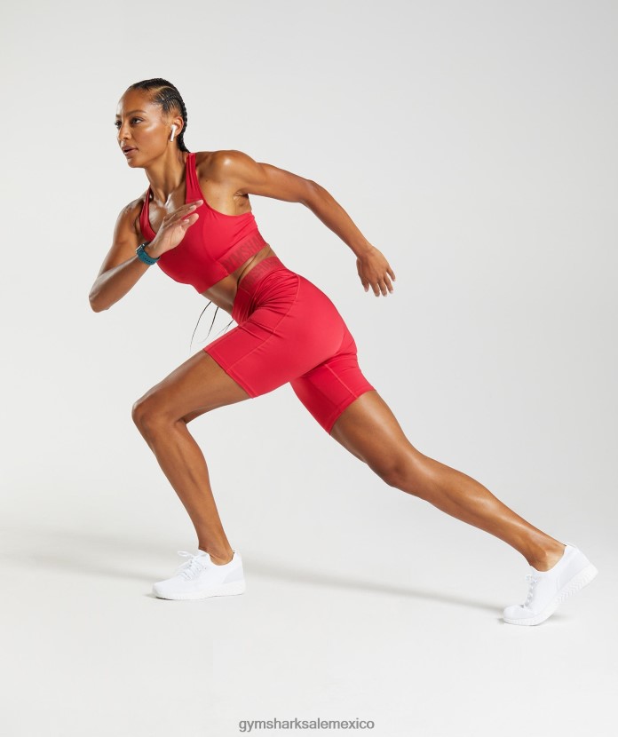 Gymshark pantalones cortos de ciclismo con marca de entrenamiento salsa roja mujer 04BZTL73 - Gymshark Mexico