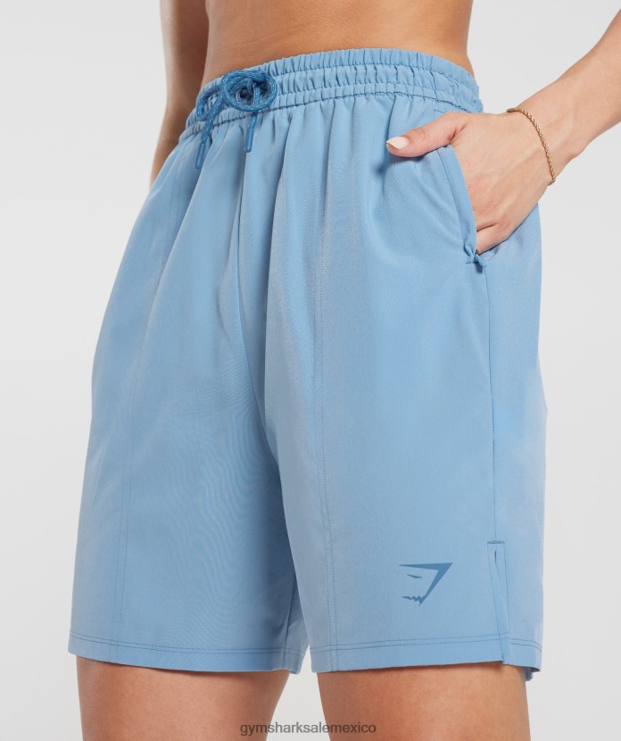 Gymshark pantalones cortos deportivos tejidos ozono azul mujer 04BZTL36 - Gymshark Mexico