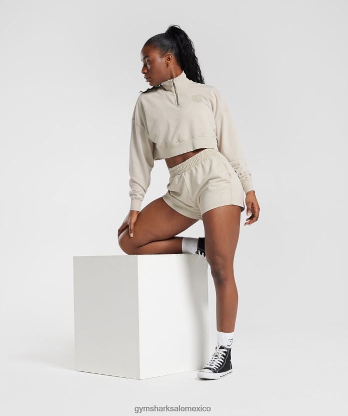 Gymshark pantalones cortos deportivos universitarios marrón hongo mujer 04BZTL82 - Gymshark Mujer