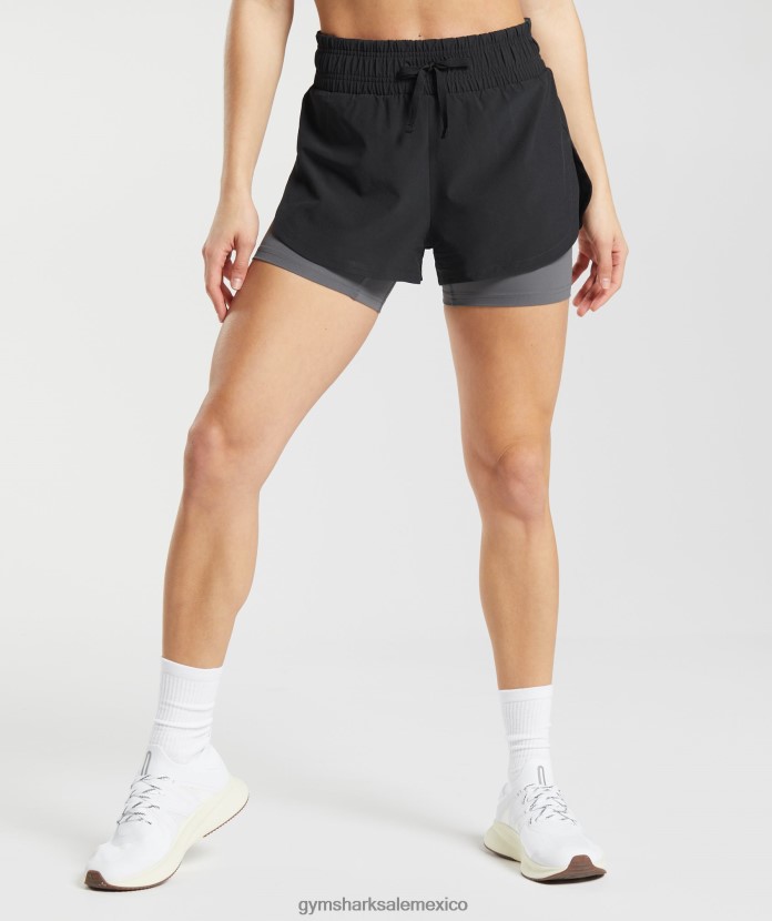 Gymshark pantalones cortos para correr 2 en 1 negro/gris silueta mujer 04BZTL40 - Gymshark Mujer