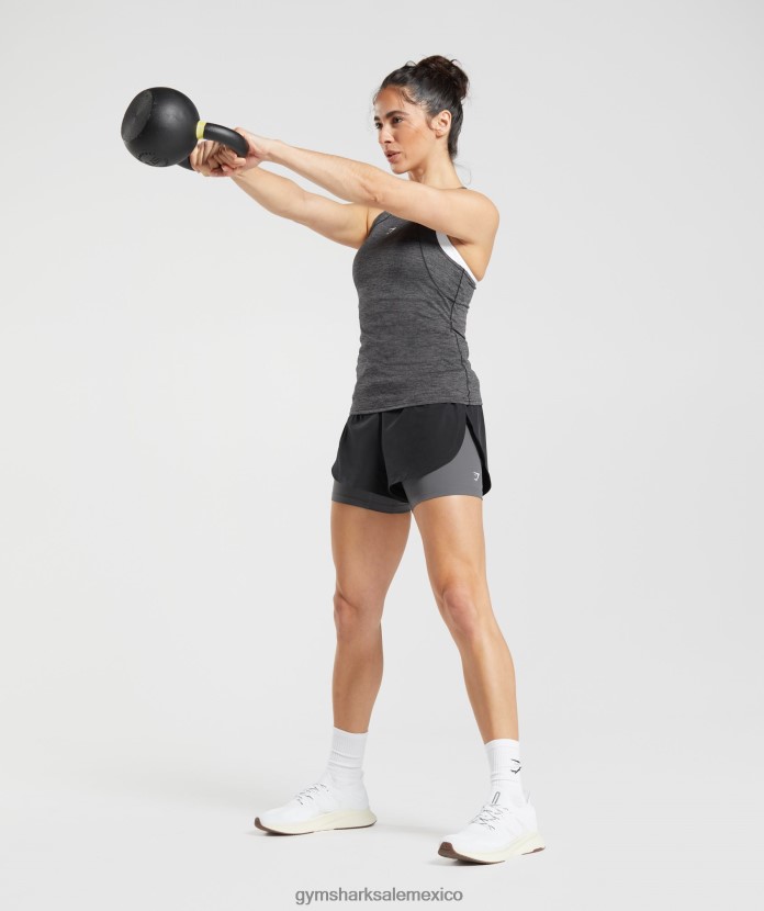 Gymshark pantalones cortos para correr 2 en 1 negro/gris silueta mujer 04BZTL40 - Gymshark Mujer