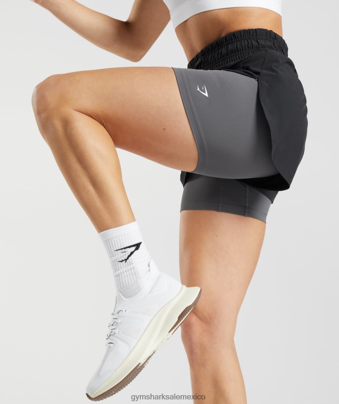 Gymshark pantalones cortos para correr 2 en 1 negro/gris silueta mujer 04BZTL40 - Gymshark Mujer