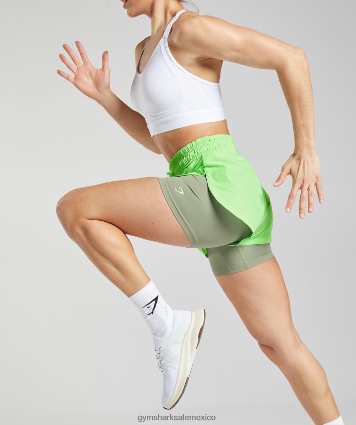 Gymshark pantalones cortos para correr 2 en 1 verde iris/verde oliva claro mujer 04BZTL52 - Gymshark Mujer