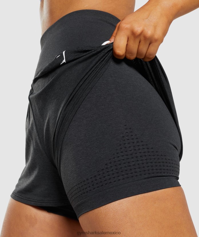 Gymshark pantalones cortos vital sin costuras 2.0 2 en 1 marga negra mujer 04BZTL88 - Gymshark Mexico