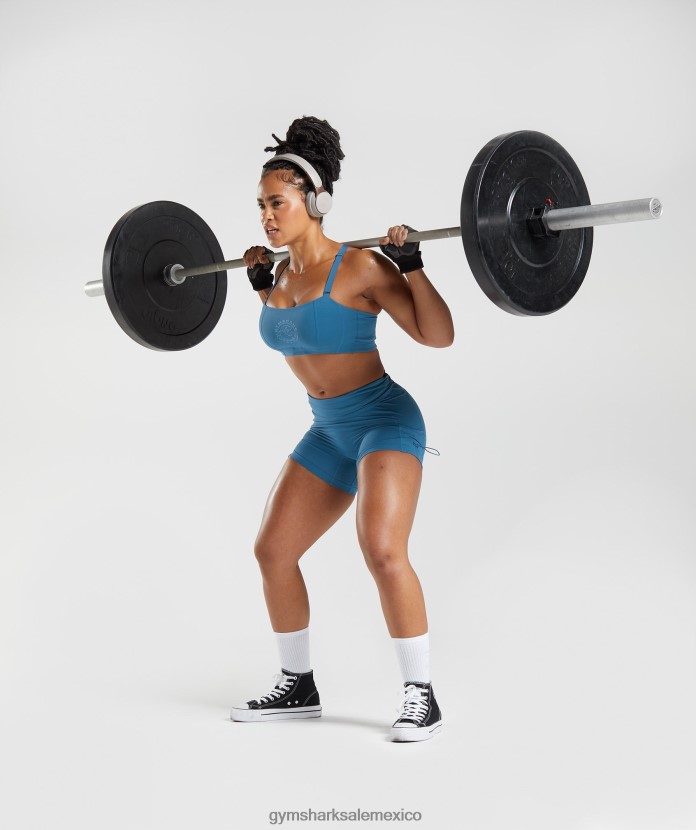 Gymshark shorts ajustados y fruncidos Legacy azul junto al lago mujer 04BZTL8 - Gymshark Hombre