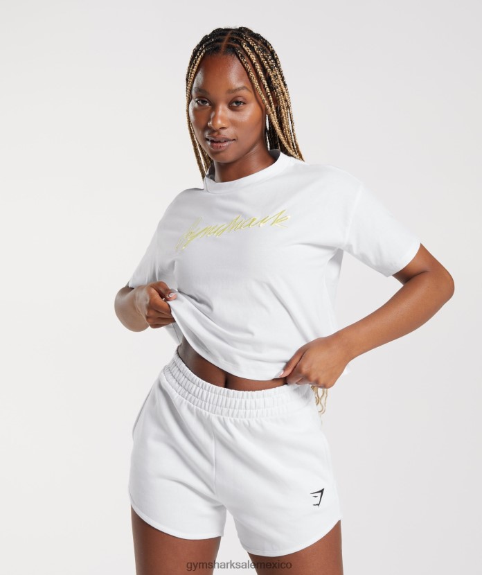 Gymshark camiseta midi con gráfico bordado blanco mujer 04BZTL414 - Gymshark Mujer