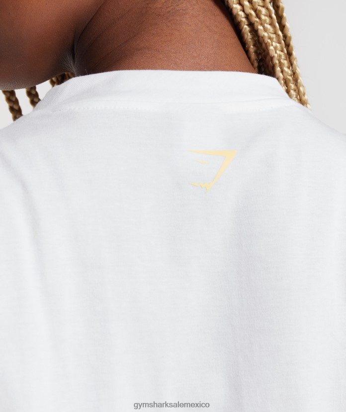 Gymshark camiseta midi con gráfico bordado blanco mujer 04BZTL414 - Gymshark Mujer