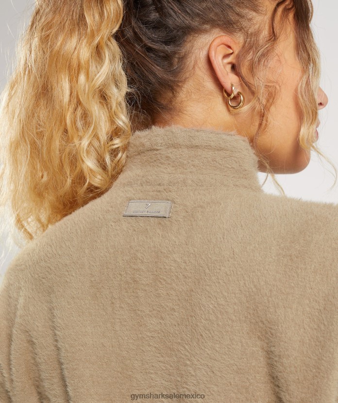 Gymshark chaqueta de punto con pestañas Whitney cemento marrón mujer 04BZTL400 - Gymshark Sale