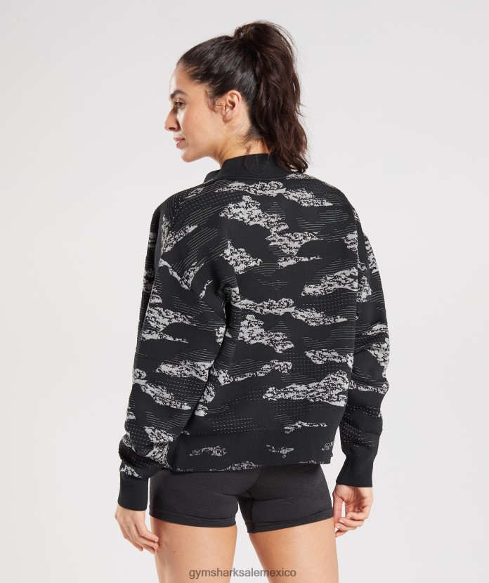 Gymshark chaqueta deportiva adaptada de camuflaje sin costuras negro/gris claro mujer 04BZTL383 - Gymshark Mujer