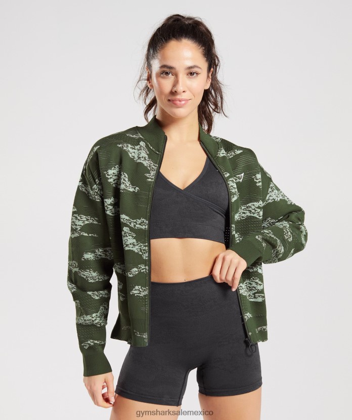 Gymshark chaqueta deportiva adaptada de camuflaje sin costuras oliva musgo/verde aloe mujer 04BZTL371 - Gymshark México