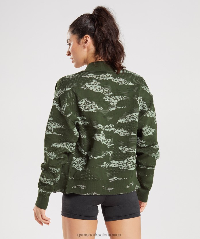 Gymshark chaqueta deportiva adaptada de camuflaje sin costuras oliva musgo/verde aloe mujer 04BZTL371 - Gymshark México