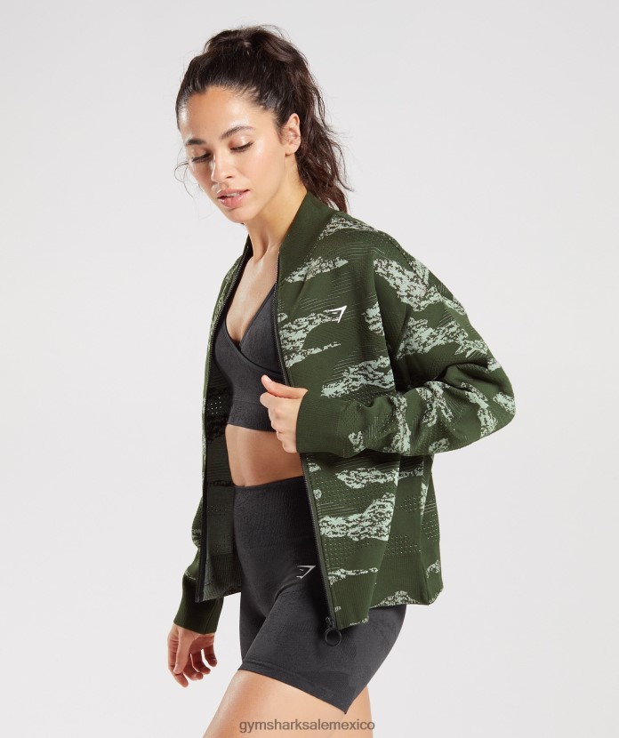 Gymshark chaqueta deportiva adaptada de camuflaje sin costuras oliva musgo/verde aloe mujer 04BZTL371 - Gymshark México