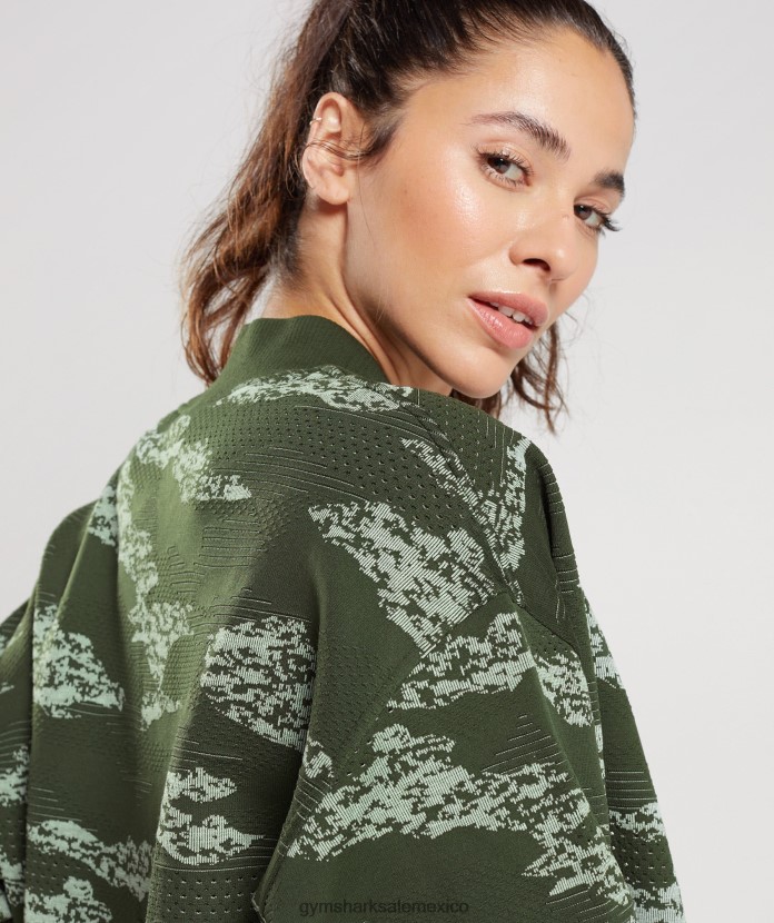 Gymshark chaqueta deportiva adaptada de camuflaje sin costuras oliva musgo/verde aloe mujer 04BZTL371 - Gymshark México