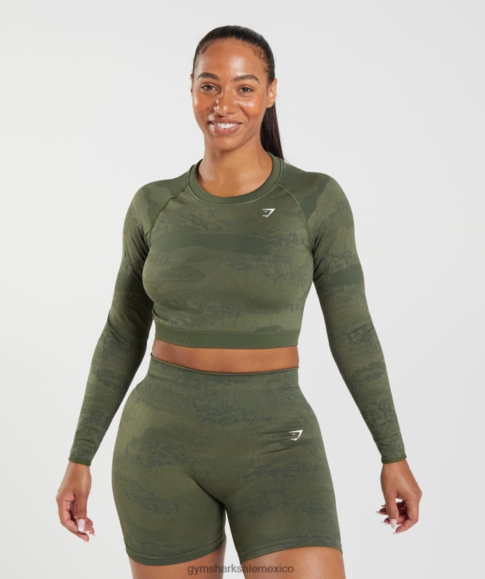 Gymshark Adapt camo top sin costuras con cordones en la espalda aceituna musgosa/aceituna central mujer 04BZTL452 - Gymshark Sale