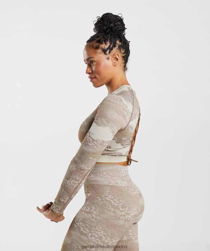 Gymshark Adapt camo top sin costuras con cordones en la espalda gris guijarro/marrón alma mujer 04BZTL458 - Gymshark México