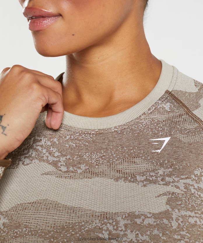 Gymshark Adapt camo top sin costuras con cordones en la espalda gris guijarro/marrón alma mujer 04BZTL458 - Gymshark México