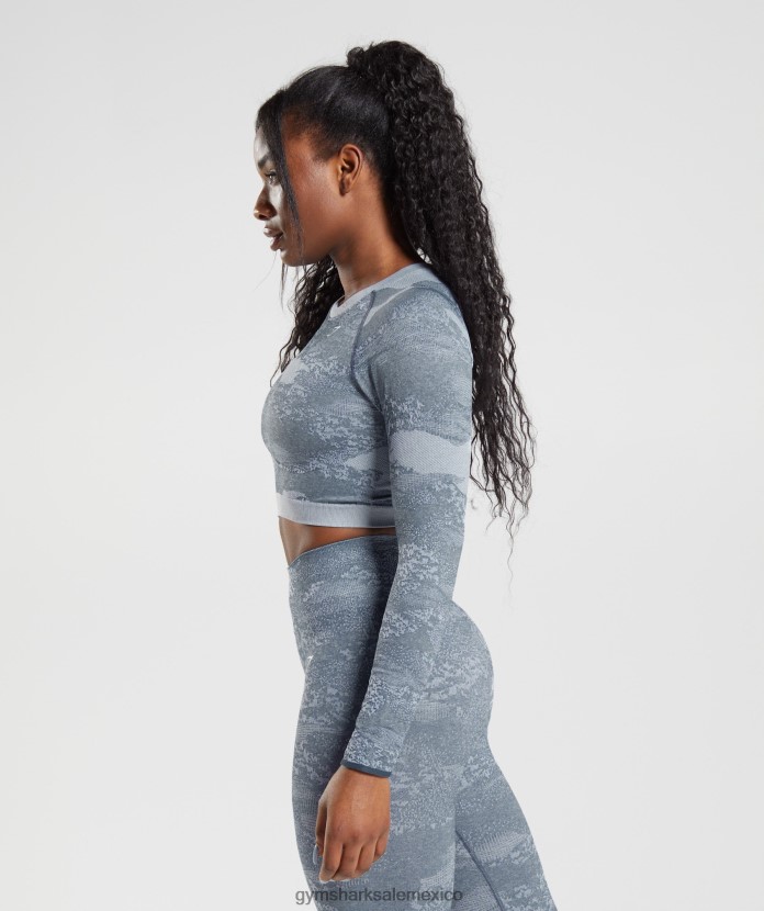 Gymshark Adapt camo top sin costuras con cordones en la espalda lava |gris piedra de río/azul noche mujer 04BZTL457 - Gymshark Sale