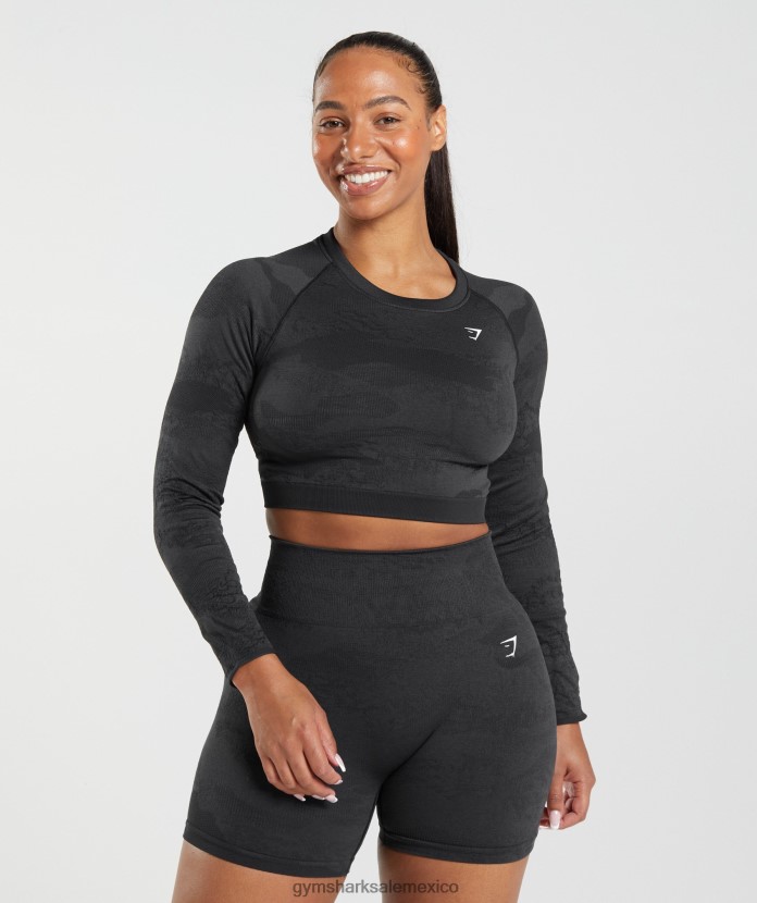 Gymshark Adapt camo top sin costuras con cordones en la espalda negro/gris ónix mujer 04BZTL451 - Gymshark Mexico