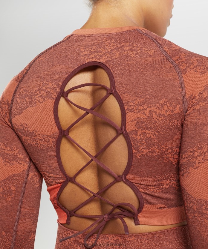 Gymshark Adapt camo top sin costuras con cordones en la espalda rojo tormenta/marrón cereza mujer 04BZTL449 - Gymshark Hombre