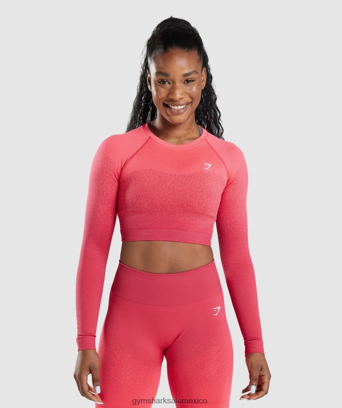Gymshark Adapt top corto de manga larga sin costuras con degradado rosa/rojo mujer 04BZTL488 - Gymshark Sale