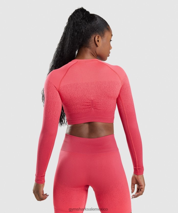 Gymshark Adapt top corto de manga larga sin costuras con degradado rosa/rojo mujer 04BZTL488 - Gymshark Sale