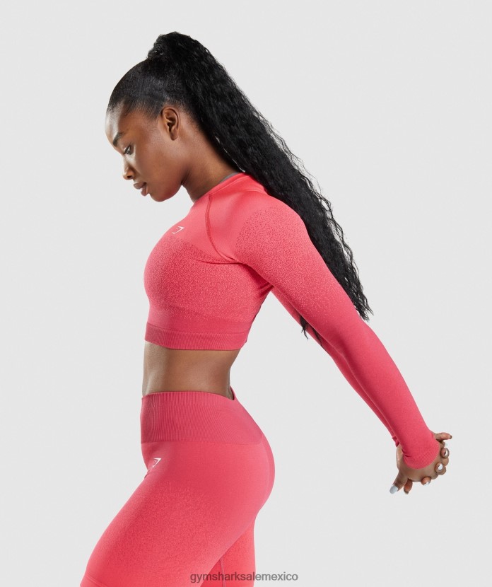 Gymshark Adapt top corto de manga larga sin costuras con degradado rosa/rojo mujer 04BZTL488 - Gymshark Sale