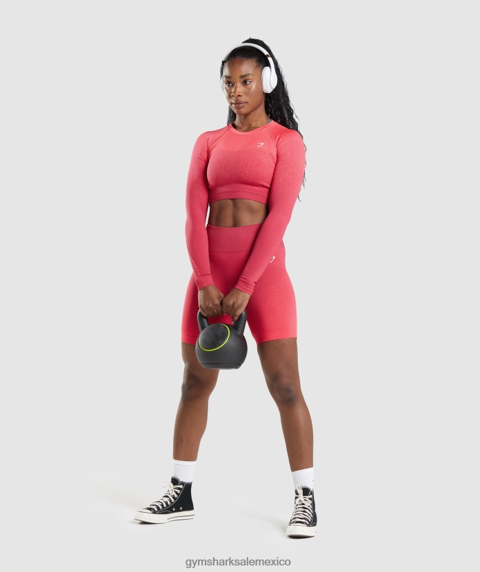 Gymshark Adapt top corto de manga larga sin costuras con degradado rosa/rojo mujer 04BZTL488 - Gymshark Sale